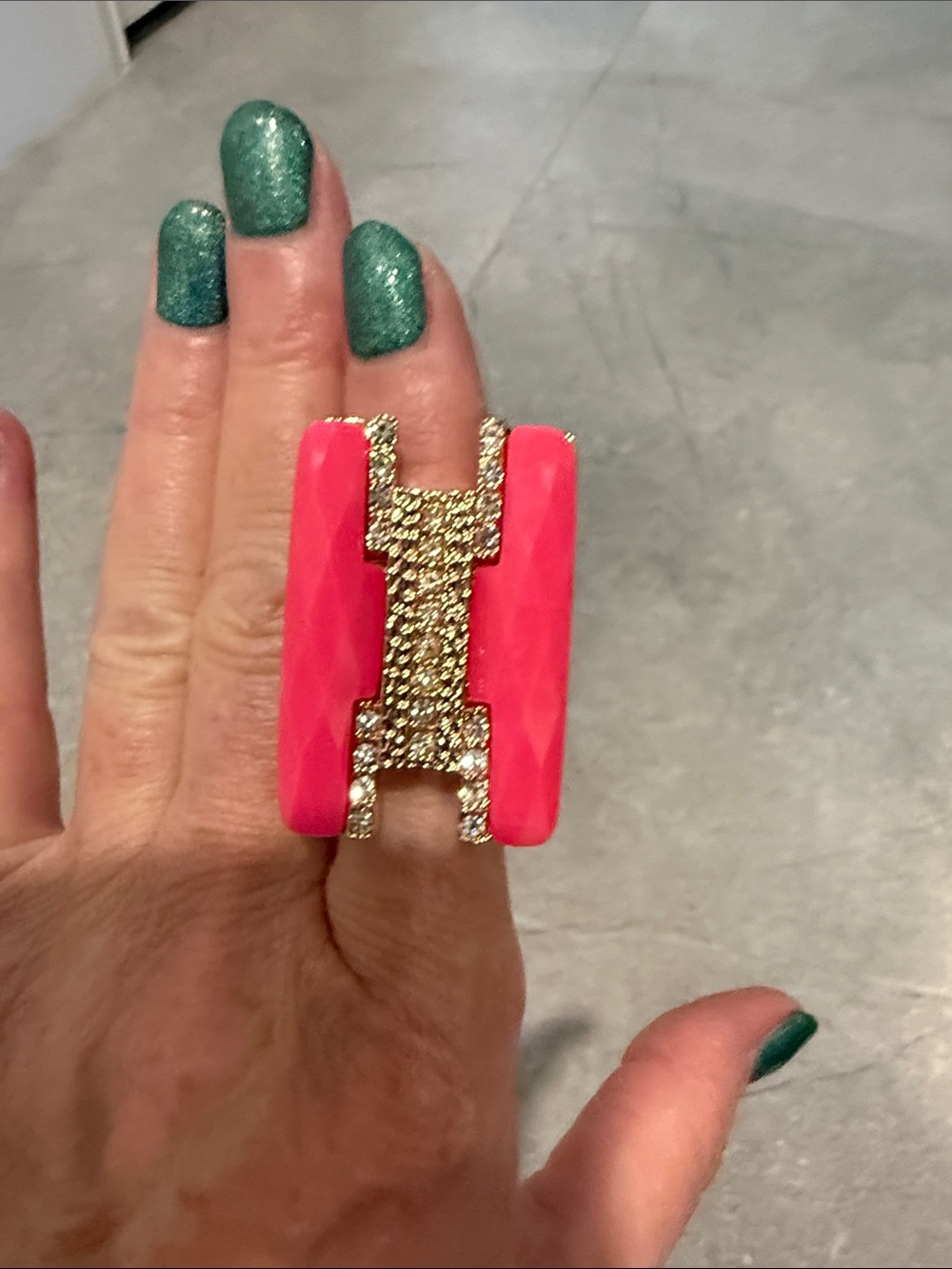 Park Lane Hot Pink and Gold Crystal Statement Ring